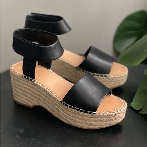 Frye & Co Amber Espadrille Wedge Platform Sandals Wedge Ankle Strap Black - Picture 4 of 11